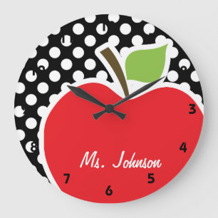 Grande Horloge Ronde Apple sur les Pois noirs et blancs