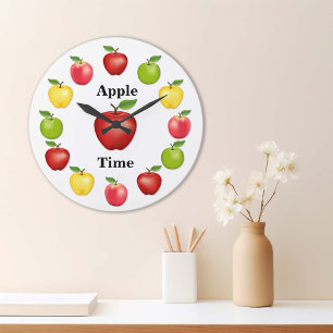 Grande Horloge Ronde Apple Time, Delicious, Granny Smith, Variété rose