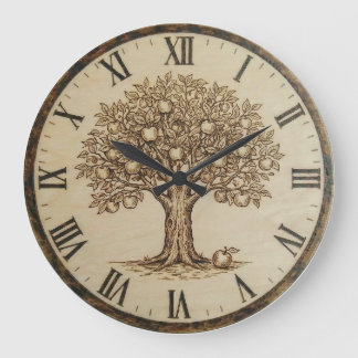 Grande Horloge Ronde Apple Tree Wall Clock – Wood-Burned Style