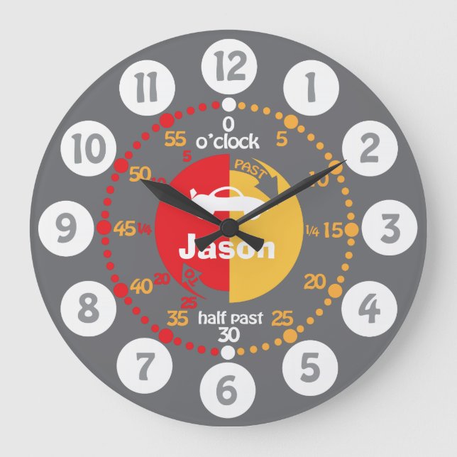 Grande Horloge Ronde Apprendre à dire l'heure grise rouge nom voiture (Recto)