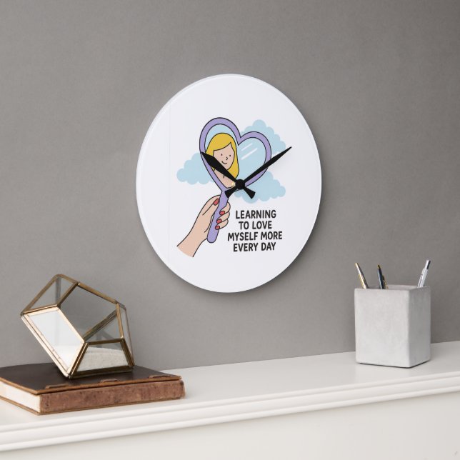 Grande Horloge Ronde Apprendre à m'aimer - Illustration du miroir du co (Bureau)