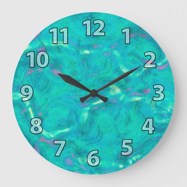 Grande Horloge Ronde Aqua Blue Green Abstract (Recto)
