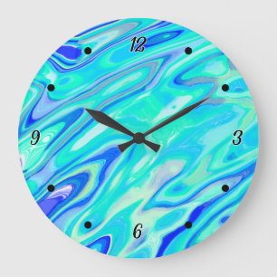 Grande Horloge Ronde Aqua Blue Marble Texture Abstrait Motif liquide