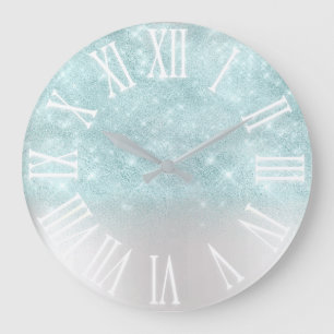 Grande Horloge Ronde Aqua Blue Parties scintillant, effet White Spark G