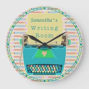 Grande Horloge Ronde Aqua d'auteur personnalisé par pièce d'écriture