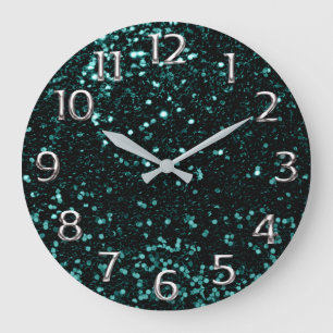 Grande Horloge Ronde Aqua gris de Teal de chiffres arabes de gris