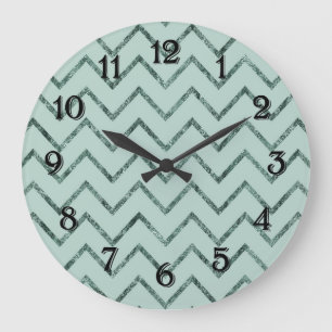Grande Horloge Ronde Aqua Menthe Glam Chevron Zigzag Rayures