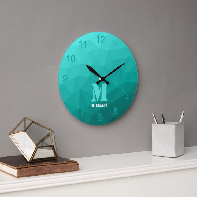 Grande Horloge Ronde Aqua turquoise Mesh Motif (Bureau)