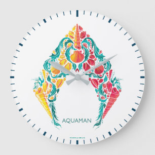 Grande Horloge Ronde Aquaman   Aquaman et logo orienté de coquillage d