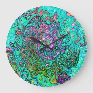 Grande Horloge Ronde Aquamarine Super Abstrait Retro Liquid Swirl