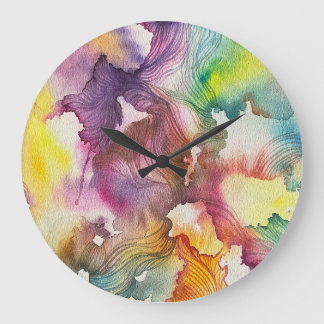 Grande Horloge Ronde Aquarelle Abstraite