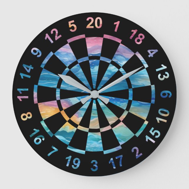 Grande Horloge Ronde Aquarelle amusante Rainbow Darboard Thème (Recto)