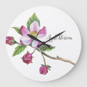 Grande Horloge Ronde Aquarelle Apple Blossom
