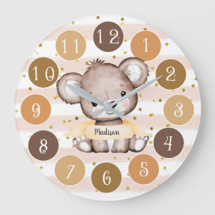 Grande Horloge Ronde Aquarelle Bébé Ours Sexe Neutre