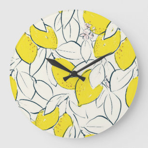Grande Horloge Ronde Aquarelle Citrus Citrus Motif sans couture