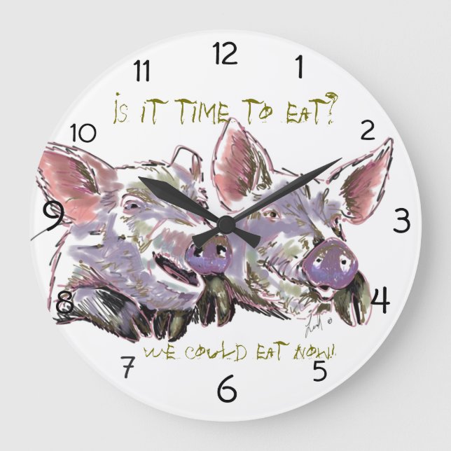 Grande Horloge Ronde Aquarelle de cochons drôle et heureux (Recto)