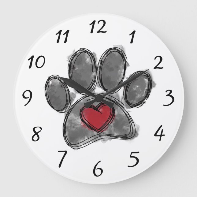 Grande Horloge Ronde Aquarelle de dessin Amoureux des chiens (Recto)