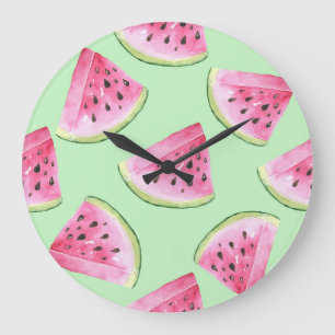 Grande Horloge Ronde Aquarelle de pastèque, motif d'été sans soudure.