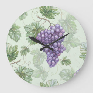 Grande Horloge Ronde Aquarelle de raisins, Motif sans arôme de fruits.