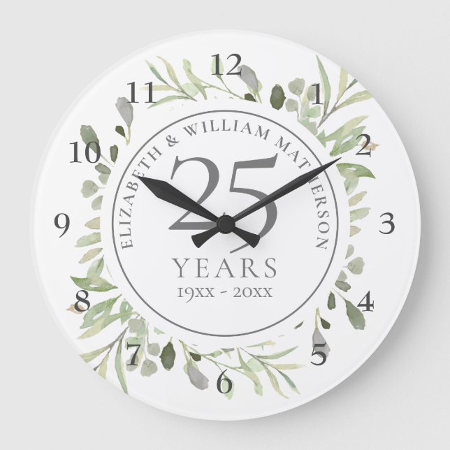 Grande Horloge Ronde Aquarelle douce Feuilles 25e anniversaire (Recto)