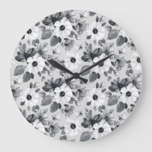 Grande Horloge Ronde Aquarelle fleur sauvage - Illustration Vintage