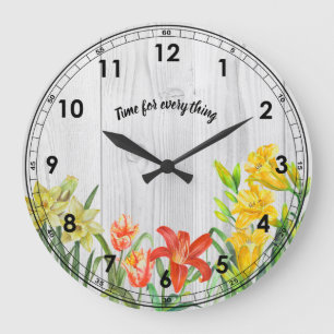 Grande Horloge Ronde Aquarelle Fleurs de printemps Art Floral