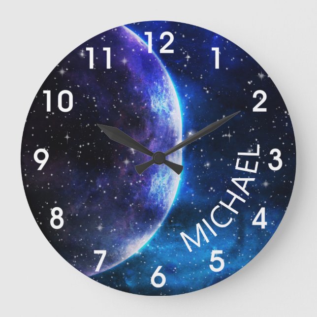 Grande Horloge Ronde Aquarelle Galaxie Monogramme Espace personnalisé  (Recto)