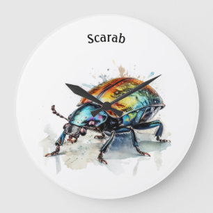 Grande Horloge Ronde Aquarelle Iridescente Beetle, personnalisé