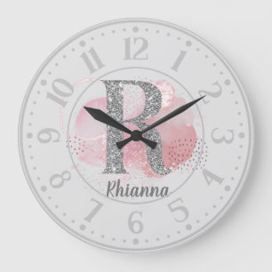 Grande Horloge Ronde Aquarelle lettre Abstraite et Parties scintillant 