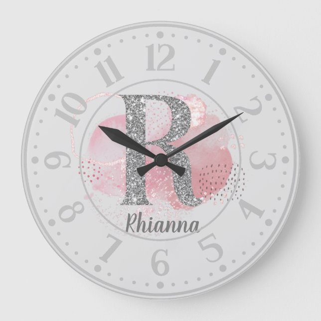 Grande Horloge Ronde Aquarelle lettre Abstraite et Parties scintillant  (Recto)