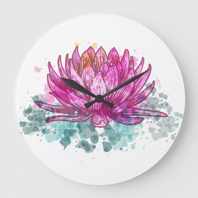 Grande Horloge Ronde Aquarelle Lotus rose (Recto)