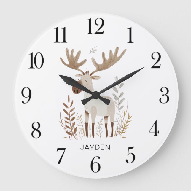Grande Horloge Ronde Aquarelle mignonne Oie de bois Personnalisée (Recto)