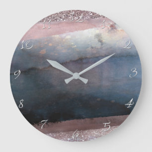 Grande Horloge Ronde Aquarelle moderne bleu et rose gold rose blush gla