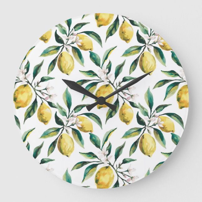 Grande Horloge Ronde Aquarelle moderne Motif jaune citron (Recto)