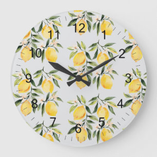 Grande Horloge Ronde Aquarelle moderne Motif jaune citron