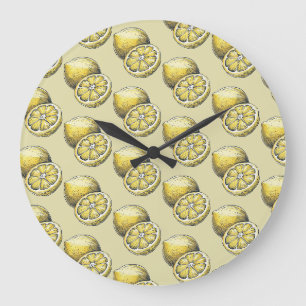 Grande Horloge Ronde Aquarelle moderne Motif sans couture Citron jaune 