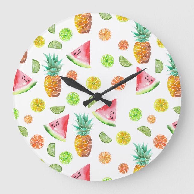 Grande Horloge Ronde Aquarelle Motif de fruits en conserve (Recto)