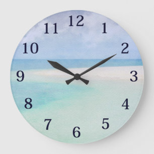 Grande Horloge Ronde Aquarelle Océan Horizon
