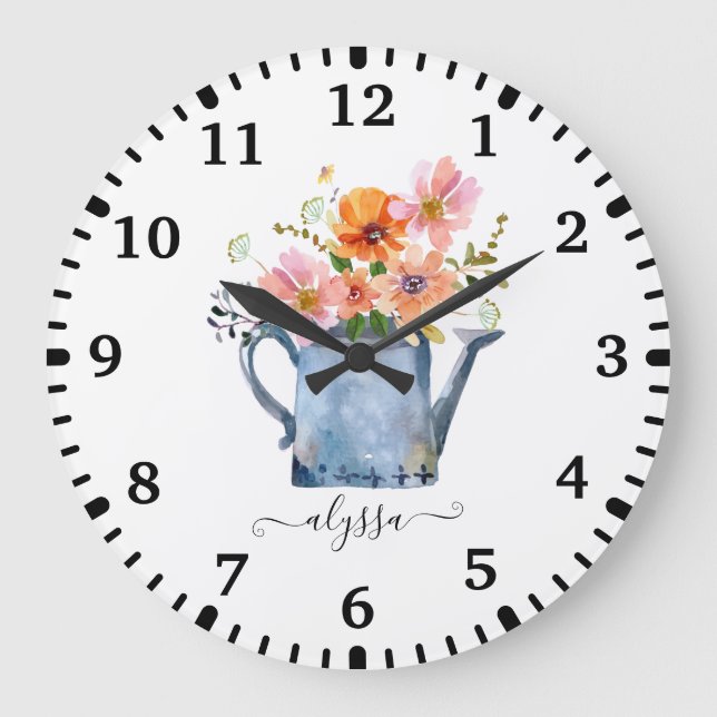 Grande Horloge Ronde Aquarelle peinte à la main Floral (Recto)