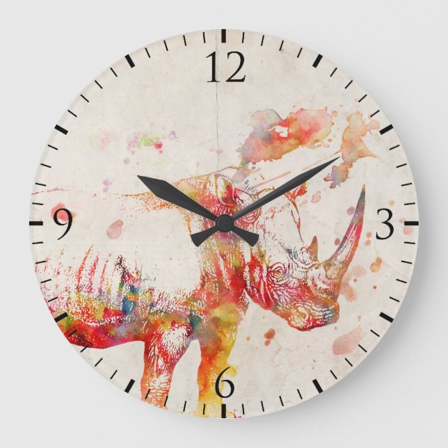 Grande Horloge Ronde Aquarelle Rhino peinture numérique (Recto)