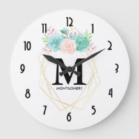 Aquarelle rose et vert moderne Succulents Monogram
