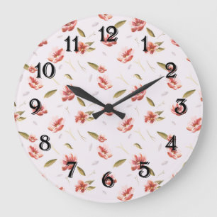 Grande Horloge Ronde Aquarelle rose Jardin Floral