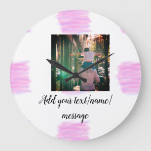 Grande Horloge Ronde Aquarelle rose violet père fils papa ajouter l'ima