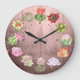 Grande Horloge Ronde Aquarelle rustique Succulents