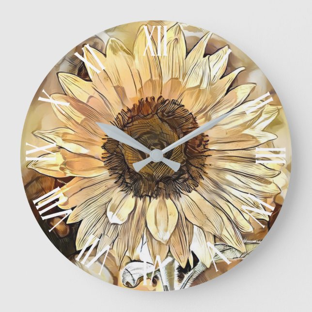 Grande Horloge Ronde Aquarelle Shine Sunflower Collection élégante (Recto)