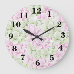 Grande Horloge Ronde Aquarelle vert rose pâle pays chic floral