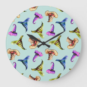 Grande Horloge Ronde Aquarelle vieux casquettes : arrière - plan bleu.