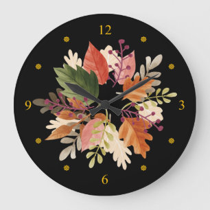 Grande Horloge Ronde Aquarelles ~ Feuilles d'automne ~ Temps de récolte