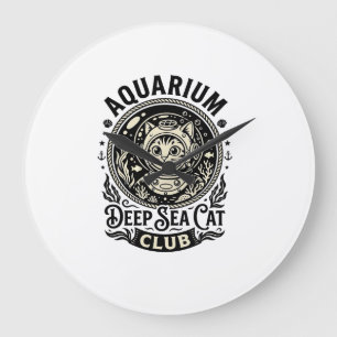 Grande Horloge Ronde Aquarium Chat de mer profond Graphique de chat drô