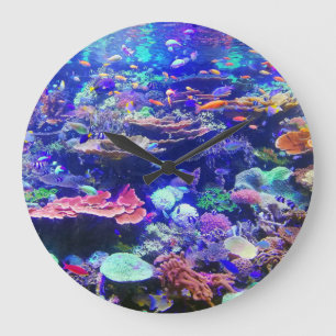 Grande Horloge Ronde Aquarium tropical coloré vibrant de poissons